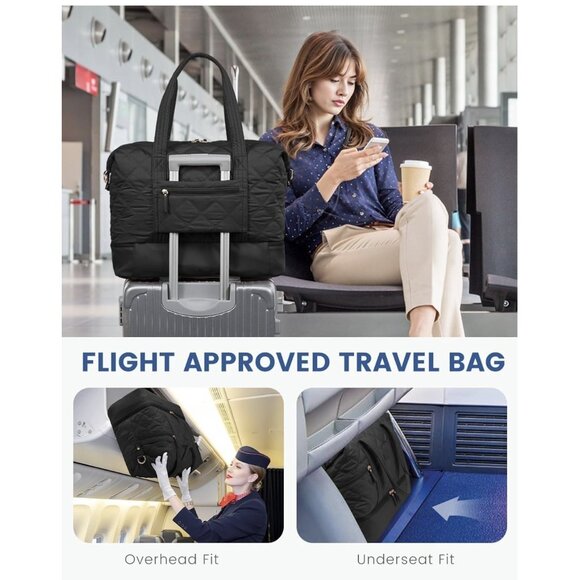 LOVEVOOK Travel Duffle Bag Quilted Weekender for Women with Shoe Compartment Bla - Picture 3 of 9